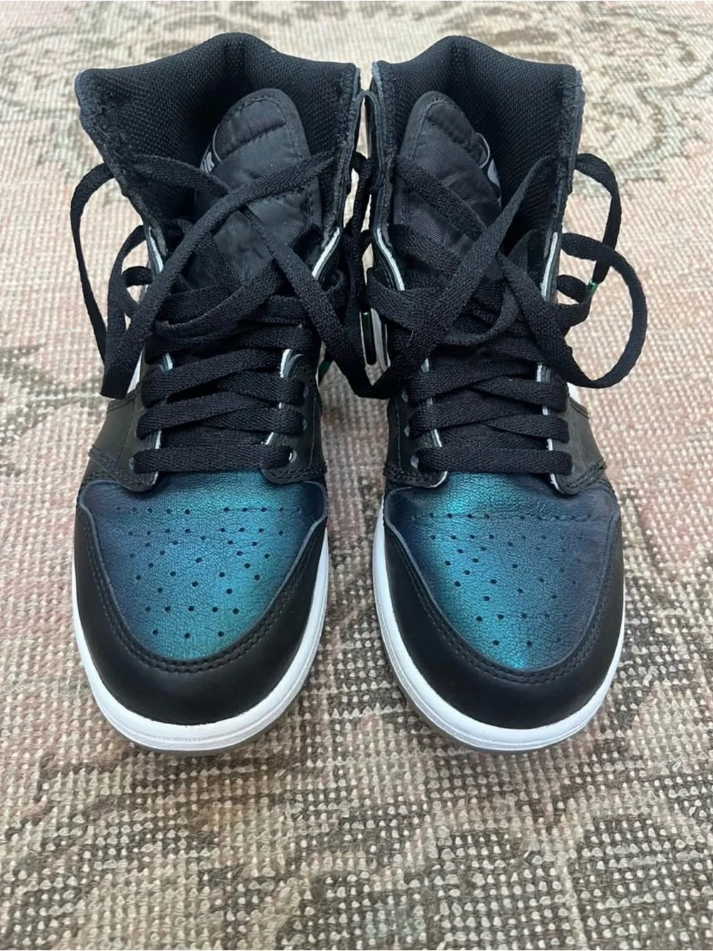Brand New Air Jordan 1 Mid Iridescent Blue/Black Size 5.5Y NEW !!
